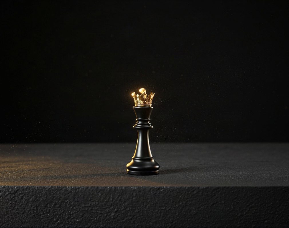 Schwarzer Schachkönig mit goldener Krone im warmen Licht – strategische Beratung bei ThE BilCon